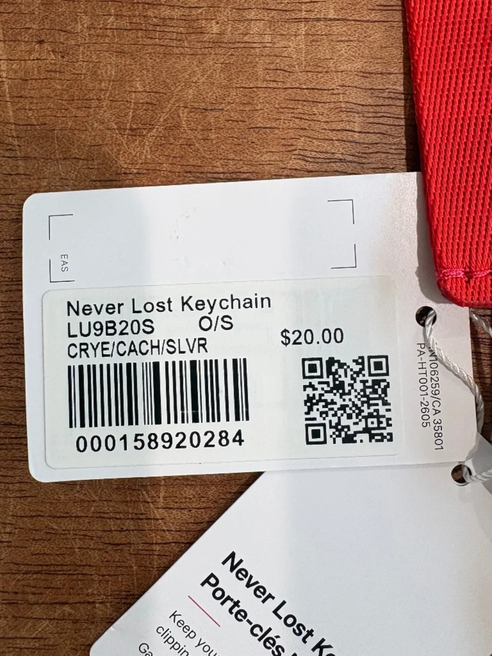 Lululemon never lost keychain Cherry Ember/Cranberry Charm/Silver